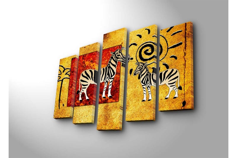 Stor Canvastavla i 5 delar 105x70 cm - Zebror i en färgglad och abstrakt komposition - Guld / Röd / Svart - Inredning & dekor - Tavlor & konst - Canvastavla