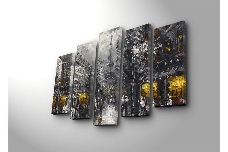 Stor Canvastavla i 5 delar 105x70 cm - Parisisk stadsbild med Eiffeltornet i skymningen - Grå / Svart / Guld - Inredning & dekor - Tavlor & konst - Canvastavla