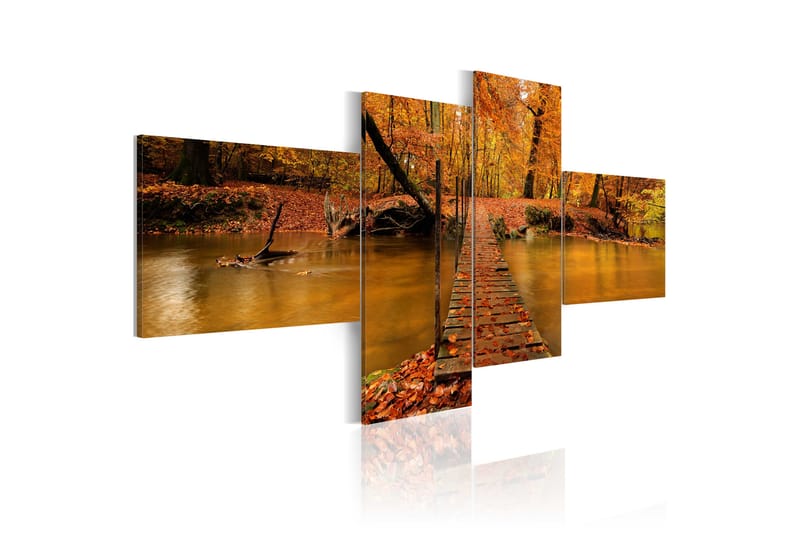 Tavla A Footbridge Over A Forest Stream 100X45 Brun - Artgeist sp. z o. o. - Canvastavla