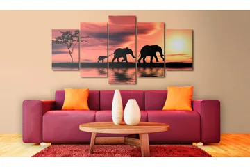 Tavla African Elephants Family 200x100 - Artgeist sp. z o. o. - Inredning & dekor - Tavlor & konst - Canvastavla