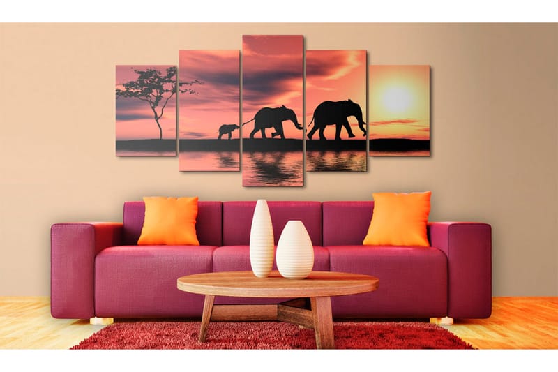 Tavla African Elephants Family 200X100 Orange - Artgeist sp. z o. o. - Inredning & dekor - Tavlor & konst - Canvastavla