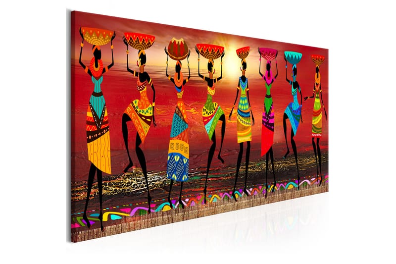 Tavla African Women Dancing 150X50 Flerfärgad|Röd - Artgeist sp. z o. o. - Canvastavla