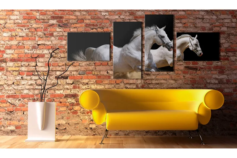 Tavla Animal World- White Horses Galloping 100x45, Artgeist sp. z o. o.
