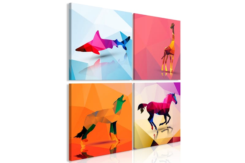 Tavla Animals 4 Parts 60X60 Orange|Flerfärgad|Vit - Artgeist sp. z o. o. - Inredning & dekor - Tavlor & konst - Canvastavla