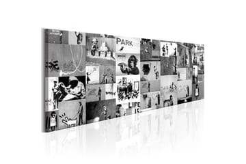 Tavla Banksy Graffiti Collage Ii 150X50 Vit|Svart