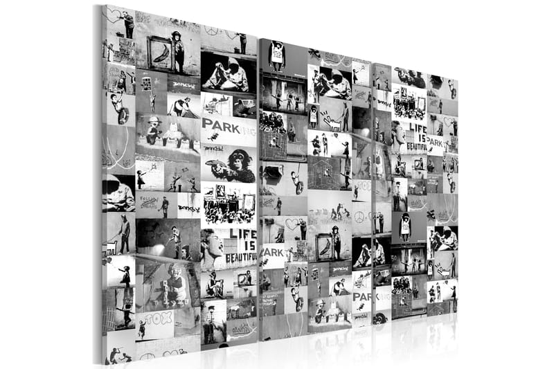 Tavla Banksy Graffiti Collage Iii 90X60 Grå|Svartvit - Artgeist sp. z o. o. - Inredning & dekor - Tavlor & konst - Canvastavla