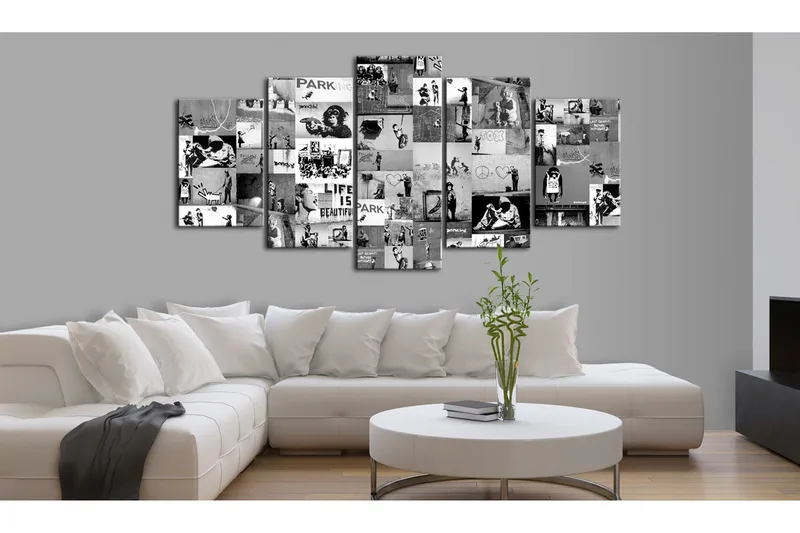 Tavla Banksy Graffiti Collage Iv 100X50 Vit|Svart - Artgeist sp. z o. o. - Inredning & dekor - Tavlor & konst - Canvastavla