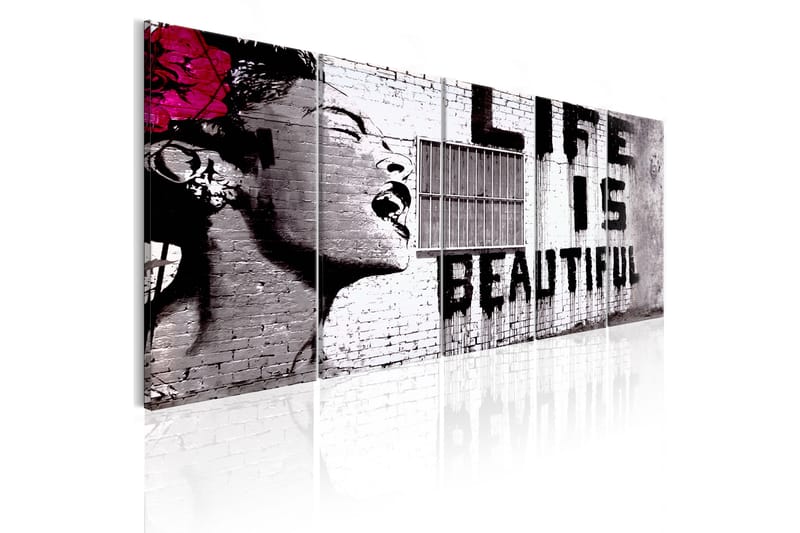 Tavla Banksy Life Is Beautiful 200X80 Grå - Artgeist sp. z o. o. - Canvastavla