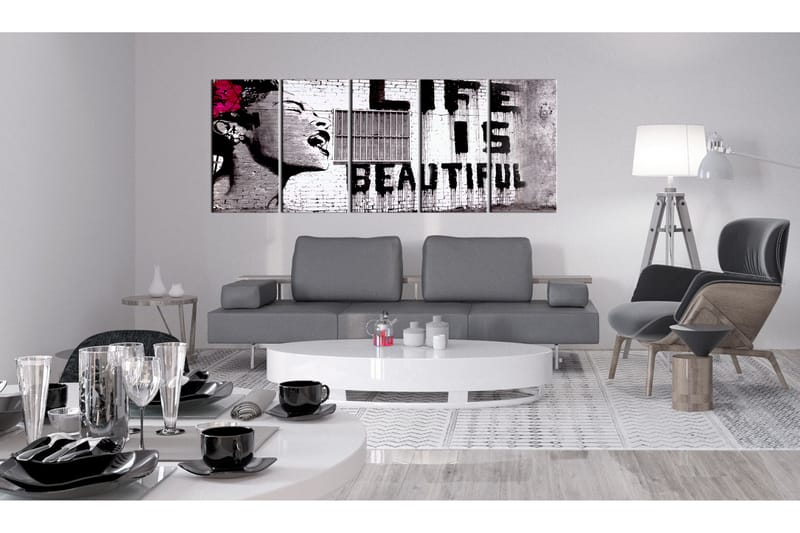 Tavla Banksy Life Is Beautiful 225X90 Grå - Artgeist sp. z o. o. - Inredning & dekor - Tavlor & konst - Canvastavla