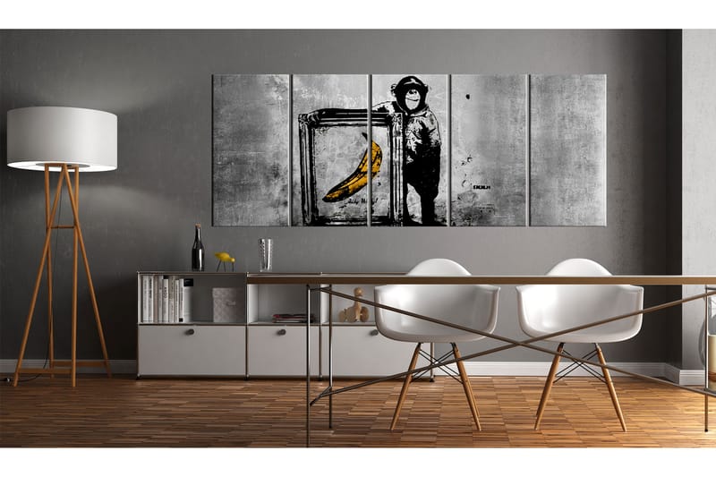 Tavla Banksy Monkey With Frame 225X90 Grå|Vit - Artgeist sp. z o. o. - Canvastavla