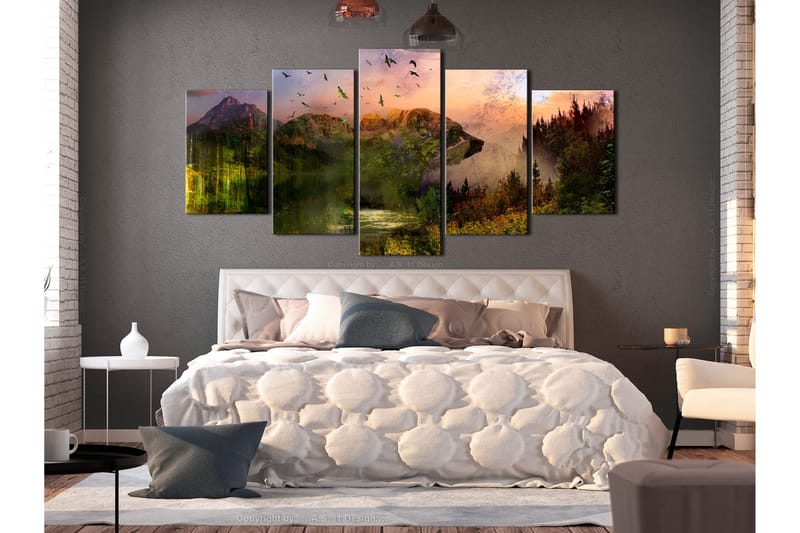 Tavla Bear In The Mountain 5 Parts Wide 200x100 - Artgeist sp. z o. o. - Inredning & dekor - Tavlor & konst - Canvastavla