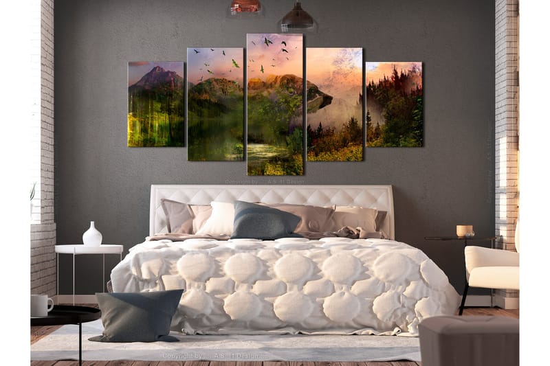Tavla Bear In The Mountain 5 Parts Wide 100X50 Flerfärgad - Artgeist sp. z o. o. - Inredning & dekor - Tavlor & konst - Canvastavla
