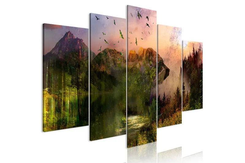Tavla Bear In The Mountain 5 Parts Wide 200x100, Artgeist sp. z o. o.