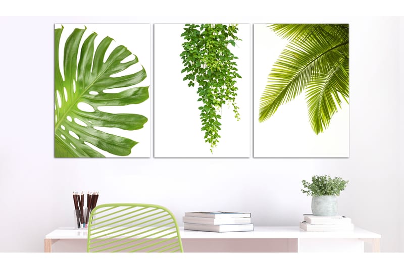 Tavla Beautiful Palm Trees 3 Parts 120X60 Grön|Vit Abstrakt - Artgeist sp. z o. o. - Canvastavla