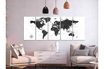 Tavla Black And White Map 5 Parts Narrow 200x80 - Artgeist sp. z o. o. - Inredning & dekor - Tavlor & konst - Canvastavla