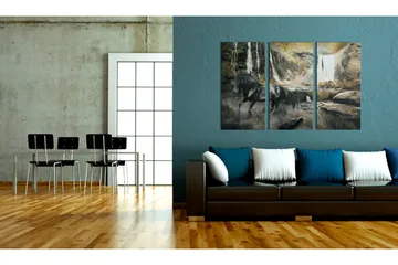 Tavla Black Horse And Rocky Waterfall 120x80 - Artgeist sp. z o. o. - Inredning & dekor - Tavlor & konst - Canvastavla