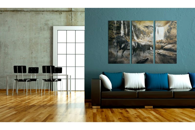 Tavla Black Horse And Rocky Waterfall 60x40 - Artgeist sp. z o. o. - Inredning & dekor - Tavlor & konst - Canvastavla