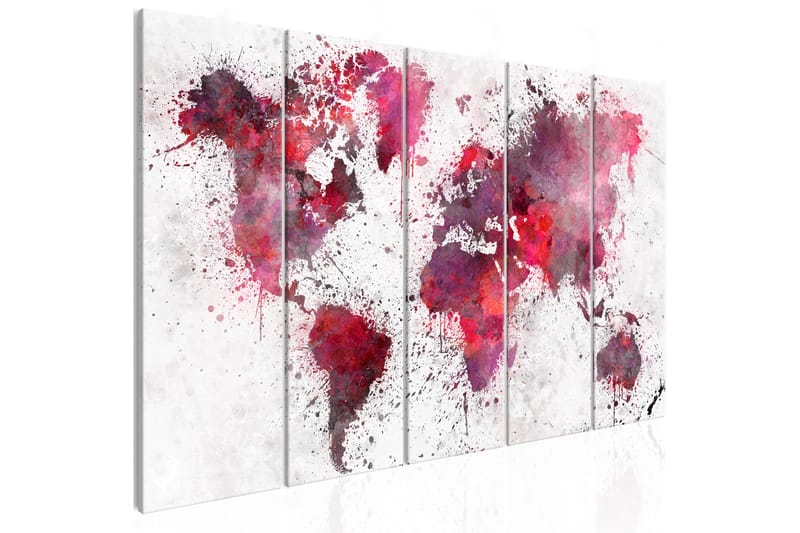 Tavla Bloody Map 5 Parts Narrow 225X90 Rosa|Flerfärgad, Artgeist sp. z o. o.