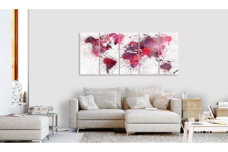 Tavla Bloody Map 5 Parts Narrow 225X90 Rosa|Flerfärgad - Artgeist sp. z o. o. - Inredning & dekor - Tavlor & konst - Canvastavla