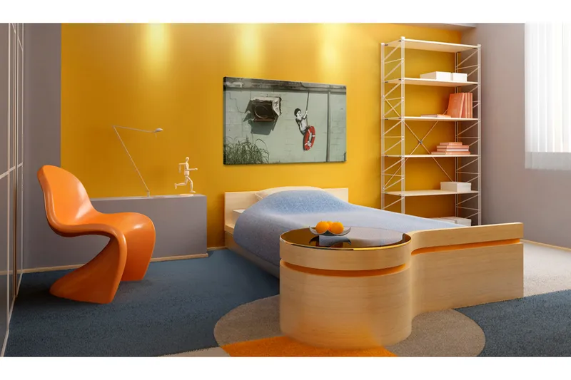 Tavla Boy On A Swing Banksy 60X40 Vit Street art - Artgeist sp. z o. o. - Inredning & dekor - Tavlor & konst - Canvastavla