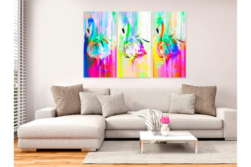 Tavla Colourful Flamingos 3 Parts 90x60 - Artgeist sp. z o. o. - Inredning & dekor - Tavlor & konst - Canvastavla