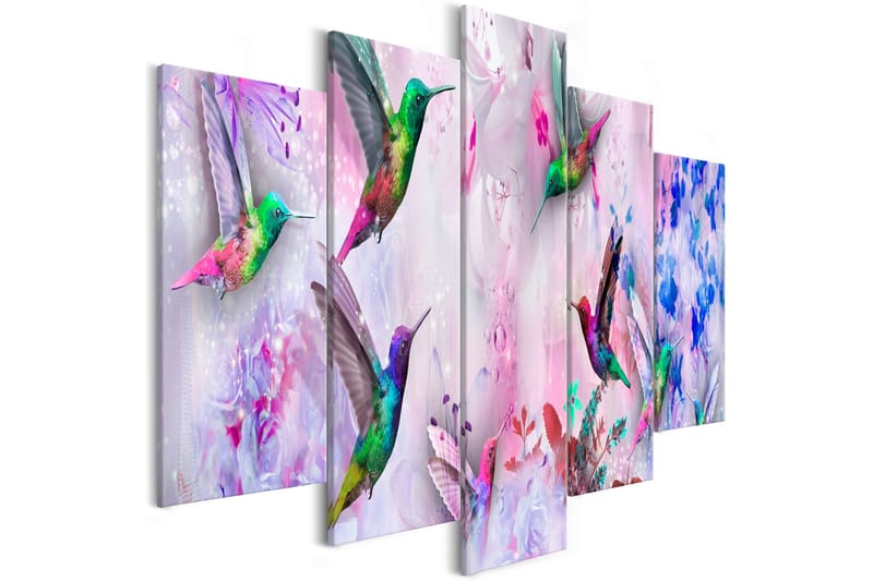 TAVLA Colourful Hummingbirds 5 Parts Wide Violet 100x50, Artgeist sp. z o. o.