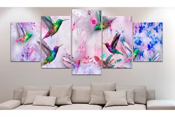 Tavla Colourful Hummingbirds 5 Parts Wide Violet 100x50 - Artgeist sp. z o. o. - Inredning & dekor - Tavlor & konst - Canvastavla
