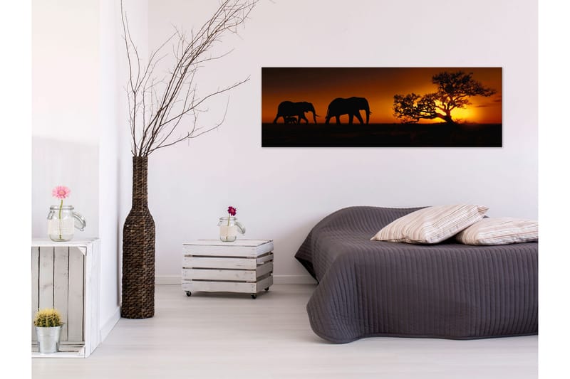 TAVLA Elephant Family (Orange) 120x40 - Artgeist sp. z o. o. - Inredning & dekor - Tavlor & konst - Canvastavla