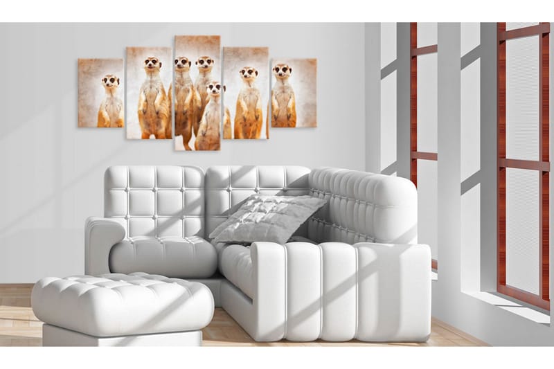 Tavla Family Of Meerkats 200X100 Flerfärgad|Beige|Vit - Artgeist sp. z o. o. - Inredning & dekor - Tavlor & konst - Canvastavla