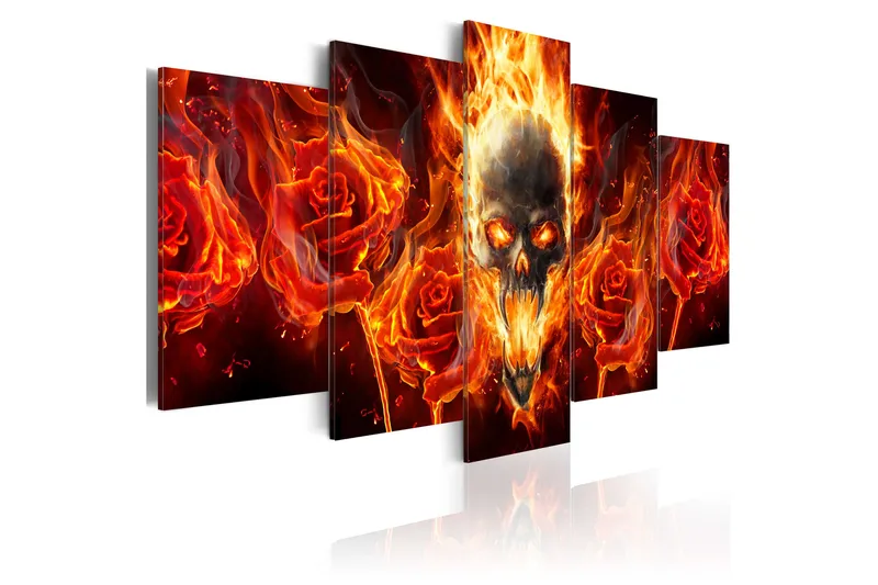 Tavla Fiery Skull 200X100 Orange|Vit, Artgeist sp. z o. o.