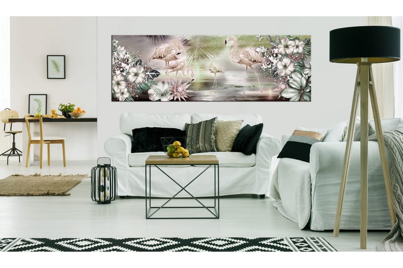 Tavla Flamingoes And Flowers 120x40 - Artgeist sp. z o. o. - Inredning & dekor - Tavlor & konst - Canvastavla