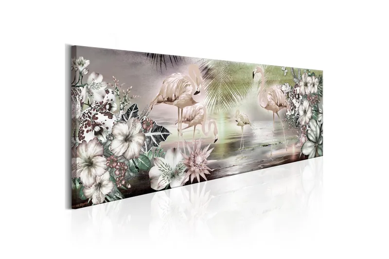 Tavla Flamingoes And Flowers 120X40 Flerfärgad, Artgeist sp. z o. o.