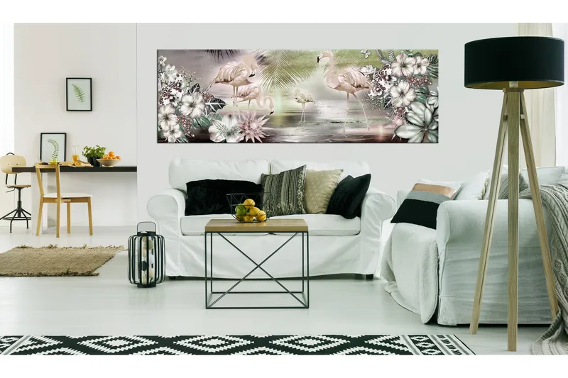 Tavla Flamingoes And Flowers 120X40 Flerfärgad - Artgeist sp. z o. o. - Inredning & dekor - Tavlor & konst - Canvastavla