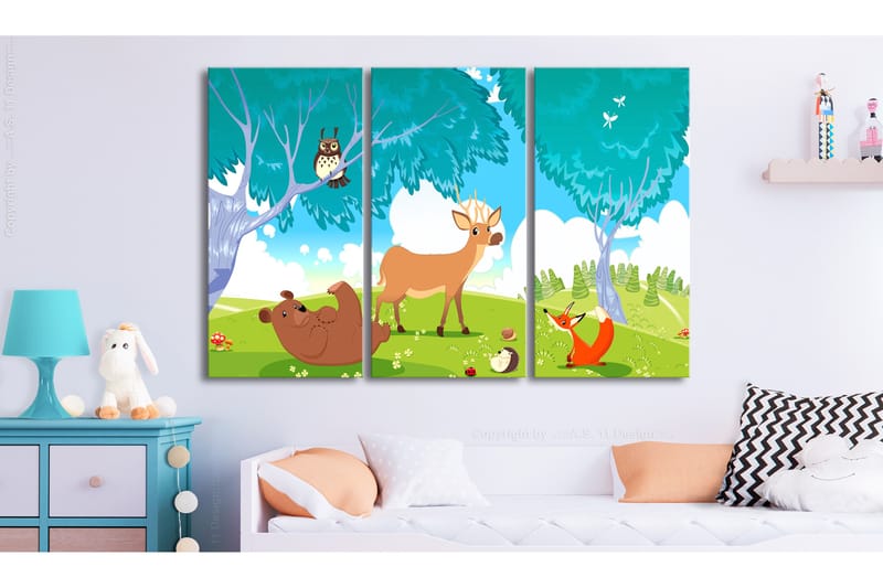 Tavla Friendly Animals 3 Parts 90X60 Flerfärgad - Artgeist sp. z o. o. - Barntavlor - Barntavla - Canvastavla