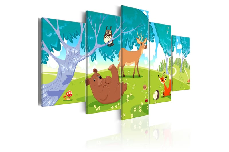 Tavla Friendly Animals 5 Parts 200X100 Grön|Flerfärgad|Vit - Artgeist sp. z o. o. - Inredning & dekor - Tavlor & konst - Canvastavla