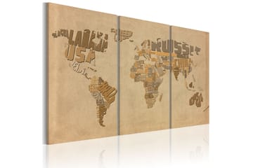 Tavla Gamla Världskarta Triptyken 120X80 Brun|Beige