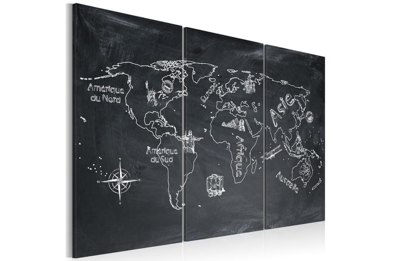 Tavla Geografi lektion (franska) Triptych 90x60 - Artgeist sp. z o. o. - Inredning & dekor - Tavlor & konst - Canvastavla