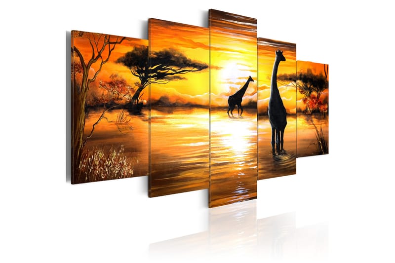 Tavla Giraffer På Vattenhål 100X50 Orange - Artgeist sp. z o. o. - Inredning & dekor - Tavlor & konst - Canvastavla