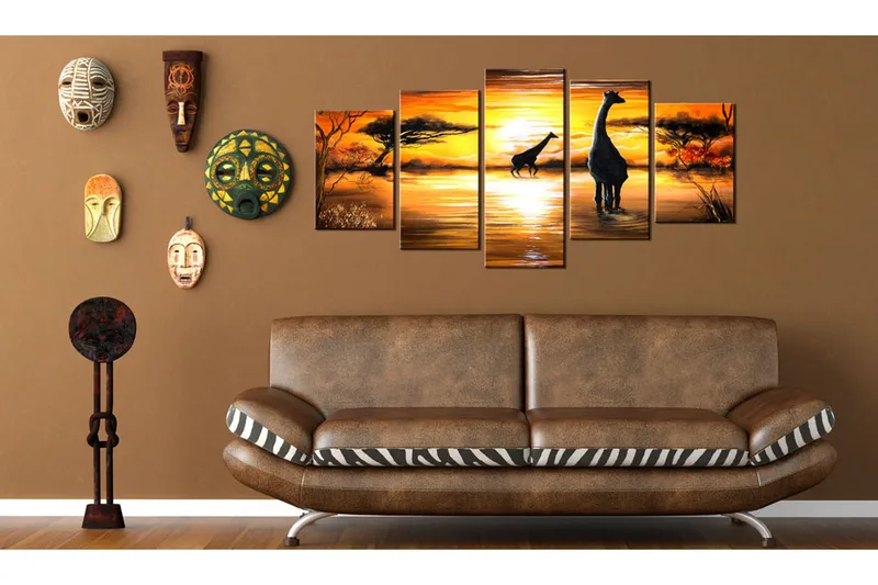 Tavla Giraffer På Vattenhål 100x50 - Artgeist sp. z o. o. - Inredning & dekor - Tavlor & konst - Canvastavla