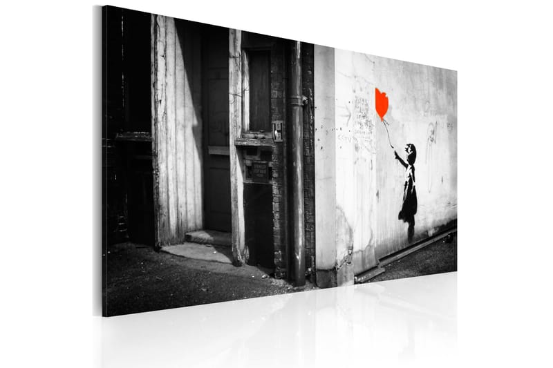 Tavla Girl With Balloon Banksy 60X40 Grå|Röd - Artgeist sp. z o. o. - Inredning & dekor - Tavlor & konst - Canvastavla