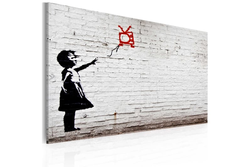 Tavla Girl With Tv Banksy 60X40 Vit Street art - Artgeist sp. z o. o. - Inredning & dekor - Tavlor & konst - Canvastavla