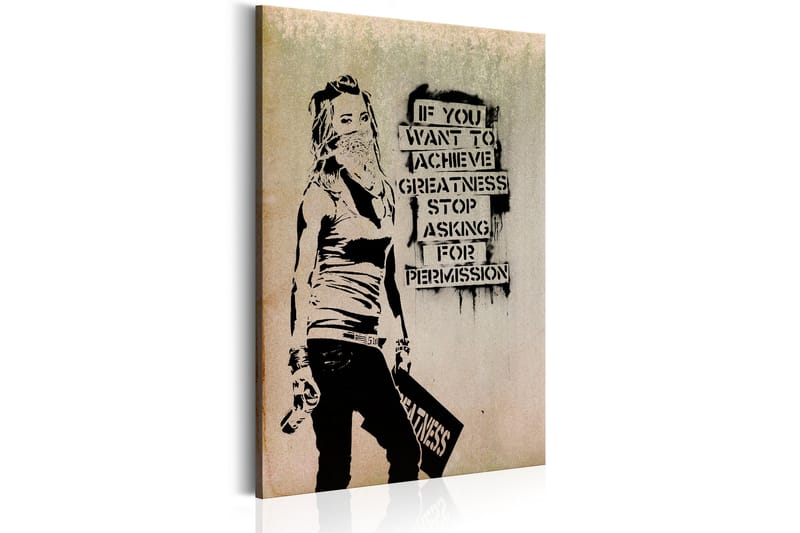 Tavla Graffiti Slogan By Banksy 60X90 Beige|Vit|Svart - Artgeist sp. z o. o. - Canvastavla