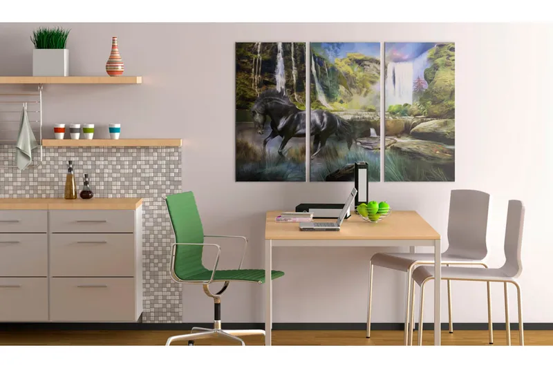 Tavla Horse on the sky-blue waterfall background 90x60, Artgeist sp. z o. o.