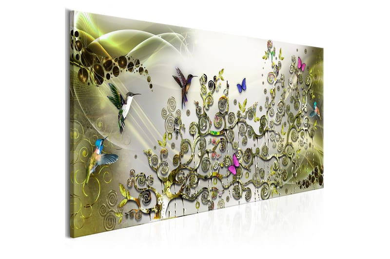 TAVLA Hummingbirds Dance (1 Part) Green Narrow 135x45 - Artgeist sp. z o. o. - Inredning & dekor - Tavlor & konst - Canvastavla