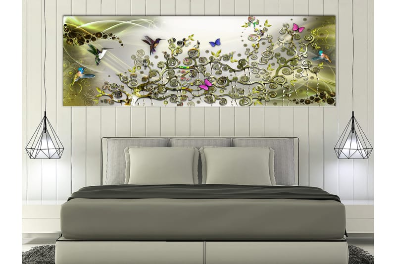 TAVLA Hummingbirds Dance (1 Part) Green Narrow 135x45 - Artgeist sp. z o. o. - Inredning & dekor - Tavlor & konst - Canvastavla