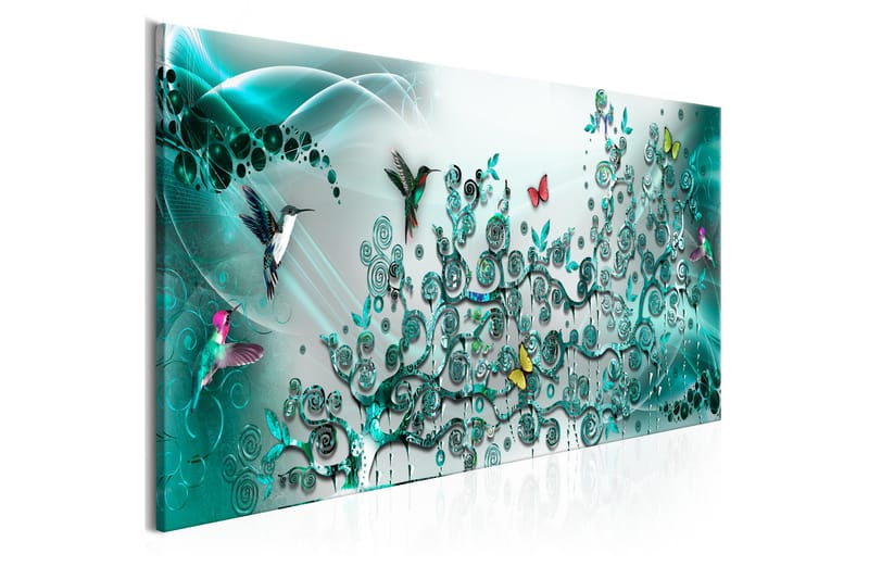 Tavla Hummingbirds Dance (1 Part) Turquoise Narrow 135x45 - Artgeist sp. z o. o. - Inredning & dekor - Tavlor & konst - Canvastavla