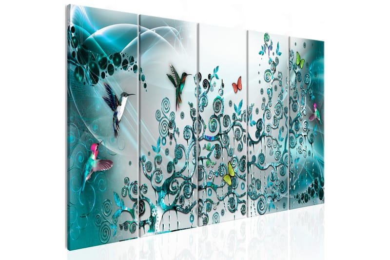 TAVLA Hummingbirds Dance 5 Parts Turquoise Narrow 200x80 - Artgeist sp. z o. o. - Inredning & dekor - Tavlor & konst - Canvastavla