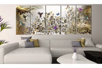 Tavla Hummingbirds Dance 5 Parts Gold Narrow 225x90 - Artgeist sp. z o. o. - Inredning & dekor - Tavlor & konst - Canvastavla