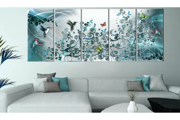 Tavla Hummingbirds Dance 5 Parts Turquoise Narrow 225x90 - Artgeist sp. z o. o. - Inredning & dekor - Tavlor & konst - Canvastavla