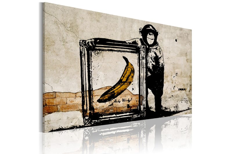 Tavla Inspired By Banksy Sepia 90X60 Beige|Vit|Svart, Artgeist sp. z o. o.
